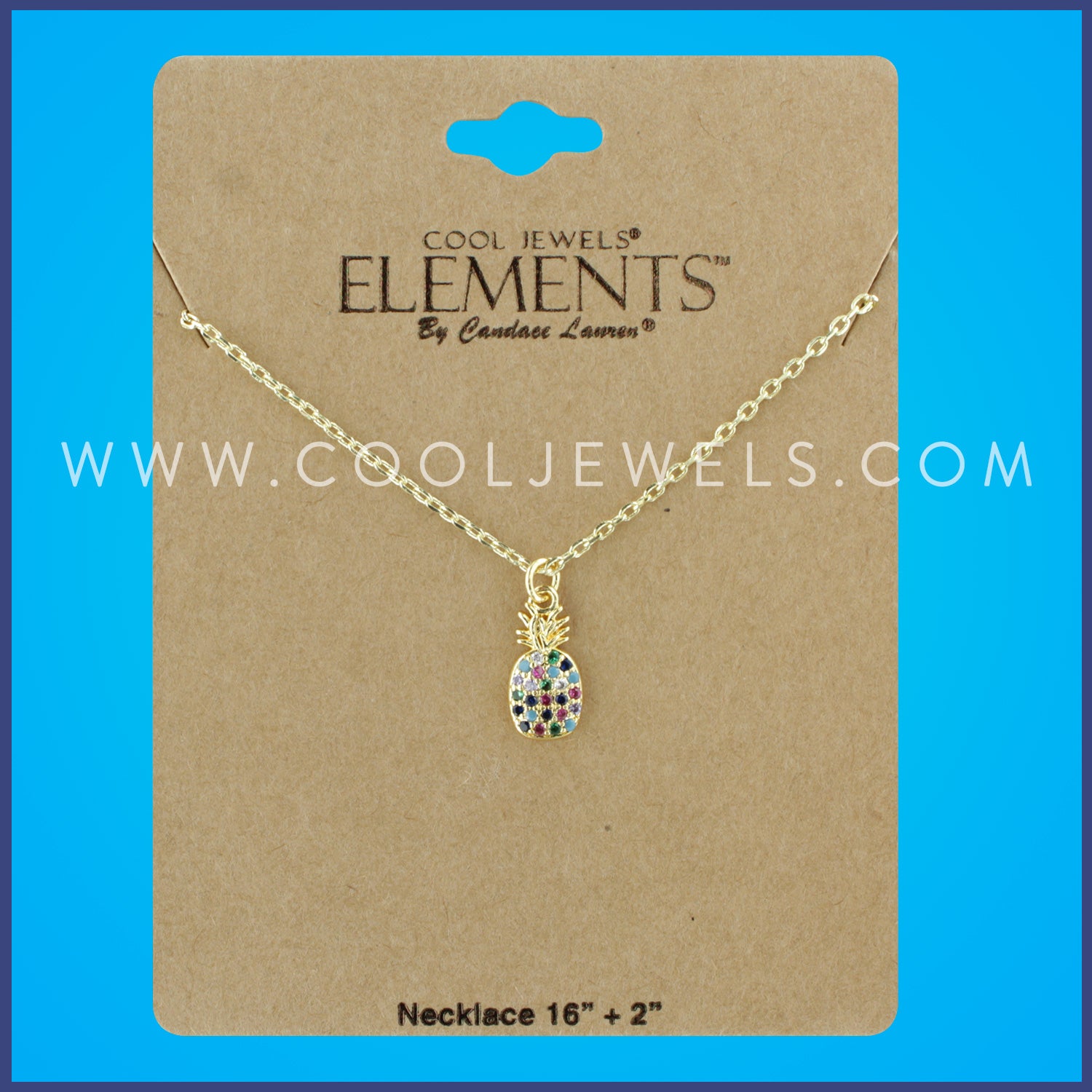 GOLD CHAIN NECKLACE WITH RHINESTONE PINEAPPLE - CARDED