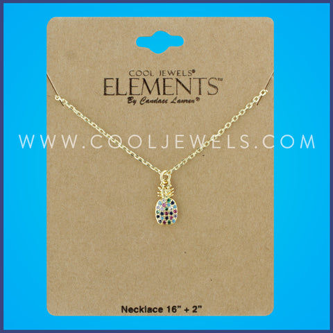 GOLD CHAIN NECKLACE WITH RHINESTONE PINEAPPLE - CARDED