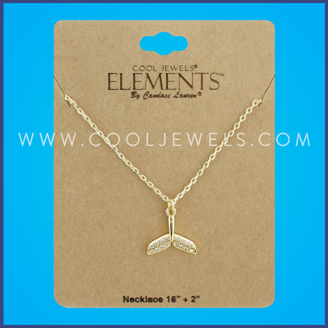 GOLD CHAIN NECKLACE WITH RHINESTONE WHALE TAIL - CARDED