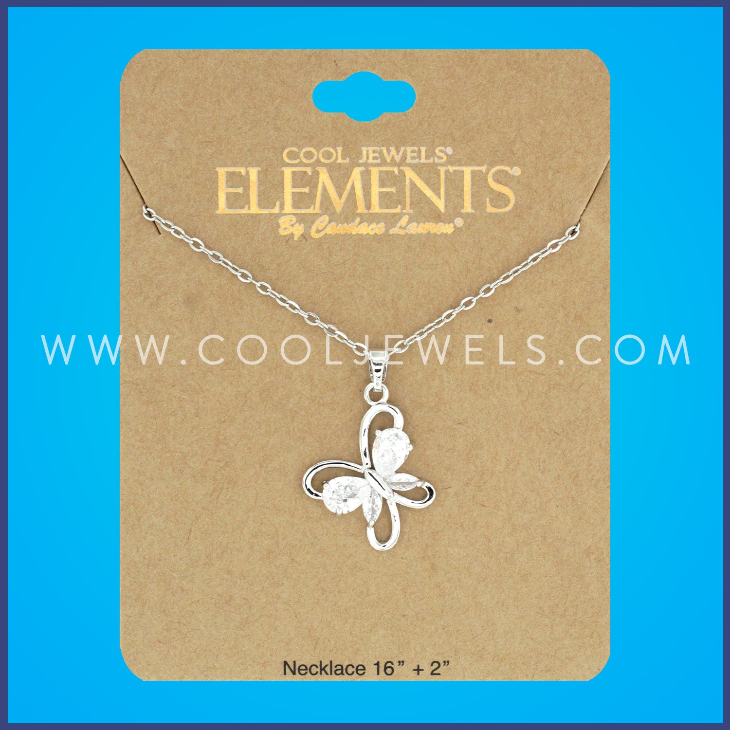 SILVER LINK CHAIN NECKLACE WITH RHINESTONE BUTTERFLY - CARDED