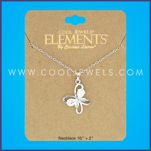 SILVER LINK CHAIN NECKLACE WITH RHINESTONE BUTTERFLY - CARDED