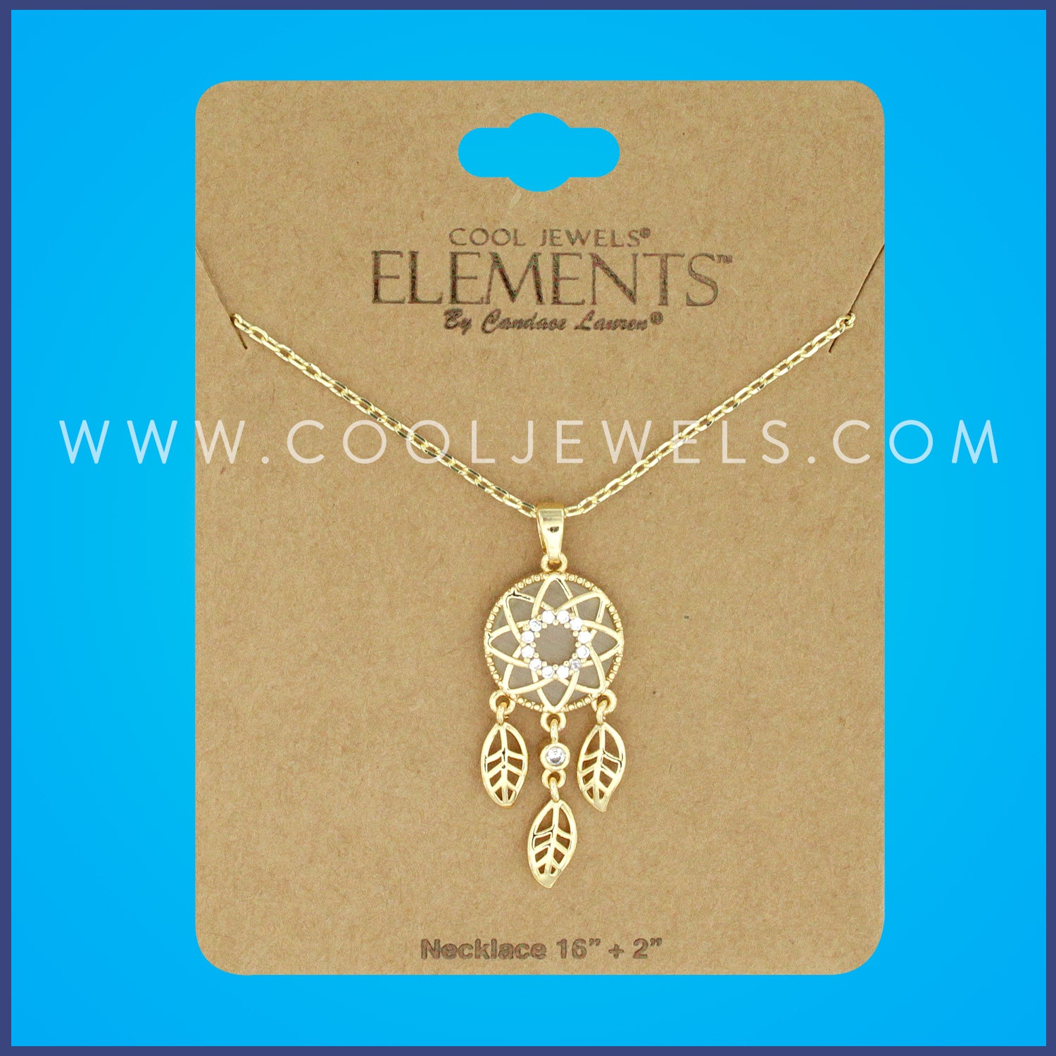 GOLD LINK CHAIN NECKLACE WITH RHINESTONE DREAMCATCHER - CARDED