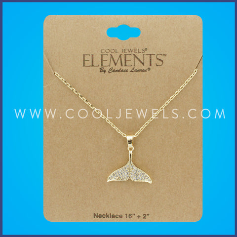 GOLD LINK CHAIN NECKLACE WITH RHINESTONE WHALE TAIL - CARDED
