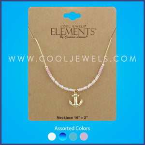 GOLD CHAIN NECKLACE WITH BEADS & ANCHOR 