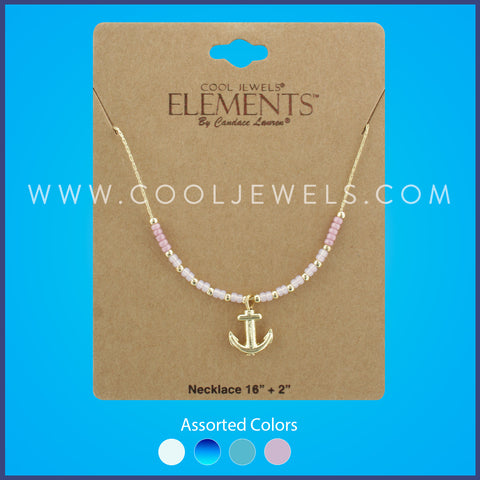 GOLD CHAIN NECKLACE WITH BEADS & ANCHOR 