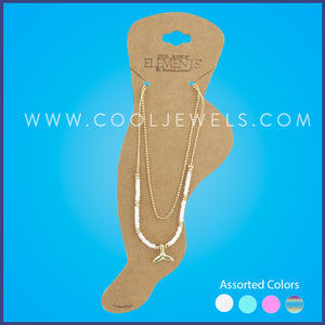 GOLD SLIDER ANKLET WITH BEADS & WHALE TAIL 