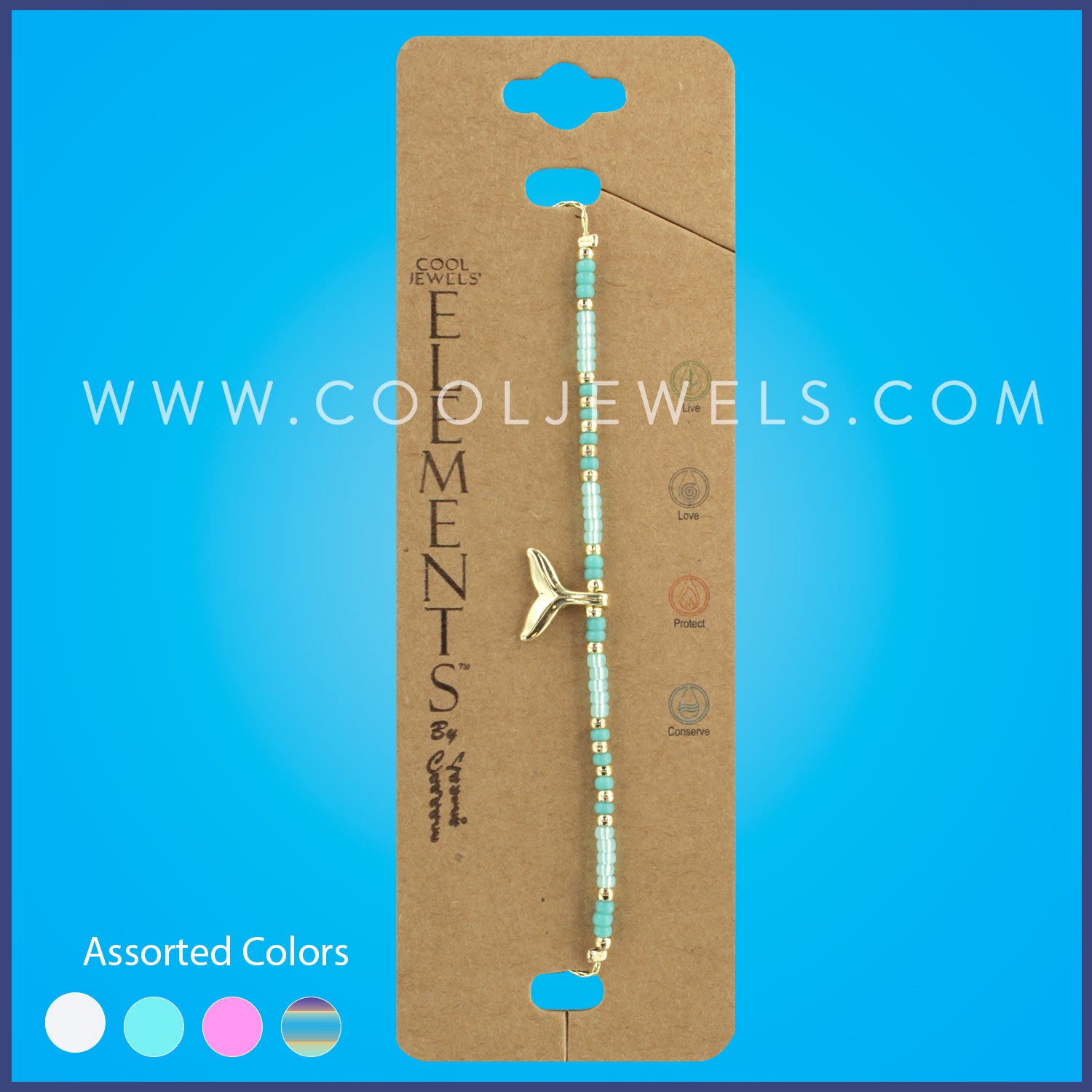GOLD SLIDER BRACELET WITH COLORED BEADS & WHALE TAIL