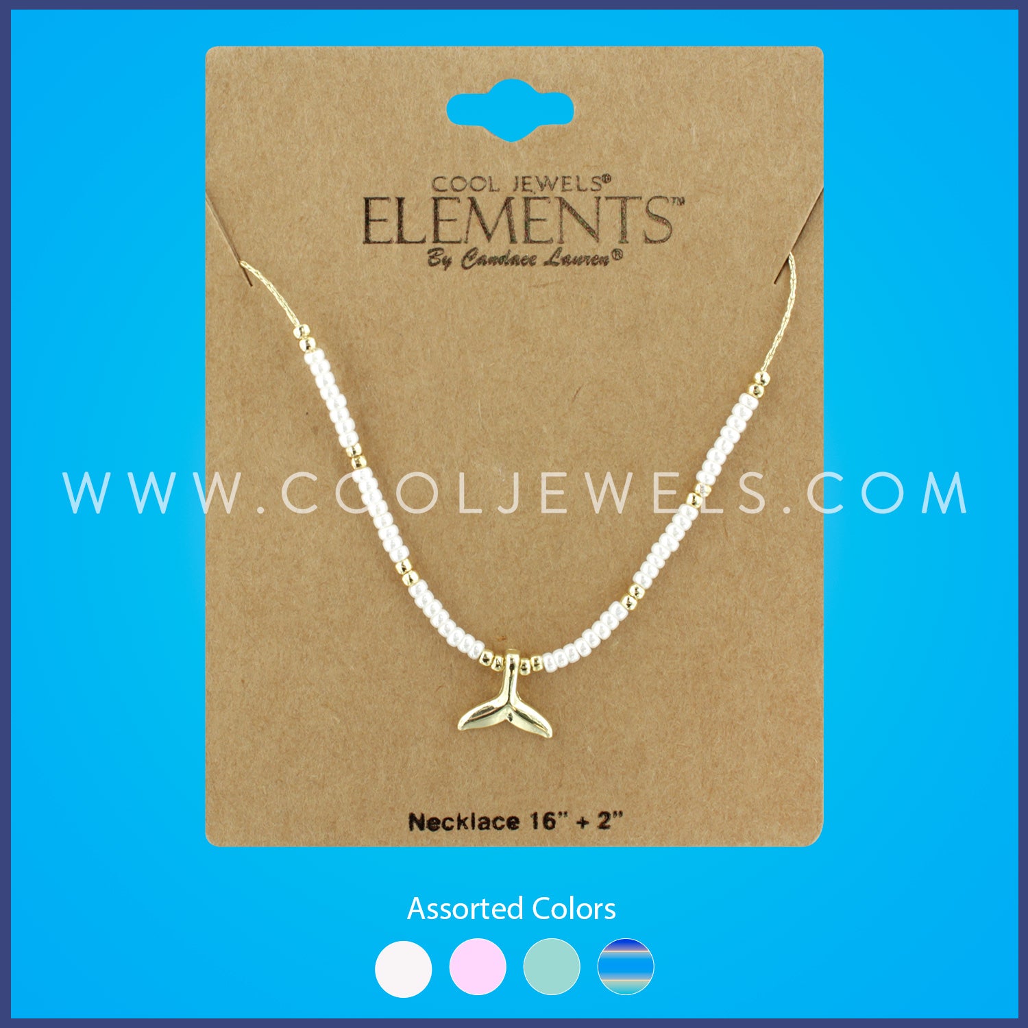 GOLD CHAIN NECKLACE WITH COLORED BEADS & WHALE TAIL