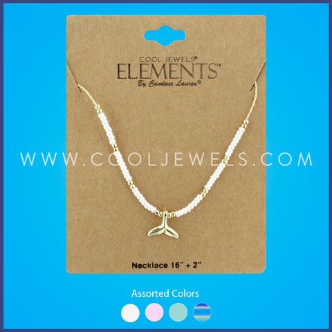 GOLD CHAIN NECKLACE WITH COLORED BEADS & WHALE TAIL