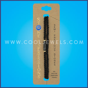 BRAIDED SLIDER BRACELET WITH SNOWFLAKE OBSIDIAN STONE TUBE - CARDED