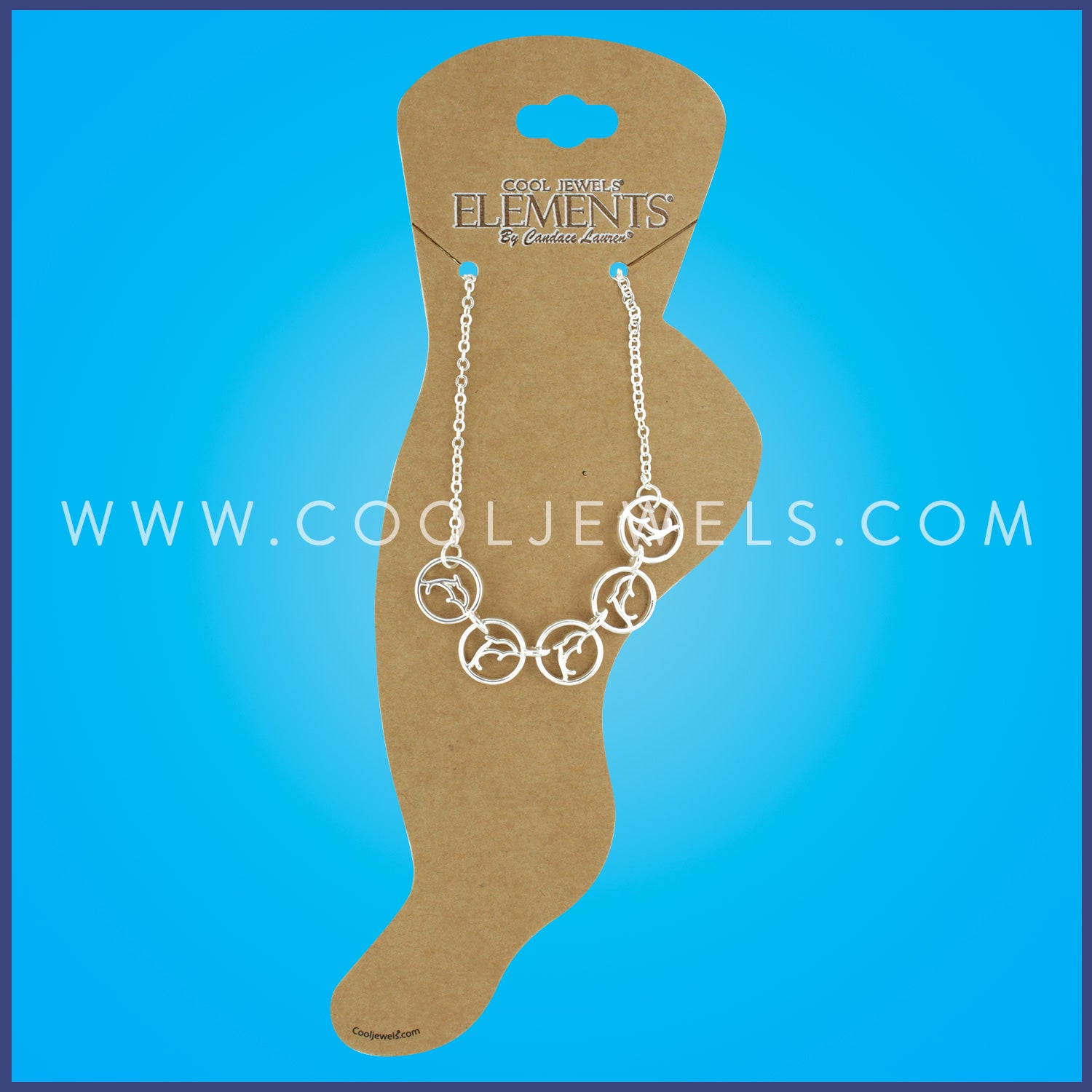 LINK CHAIN ANKLET WITH DOLPHIN DISC PENDANTS - CARDED