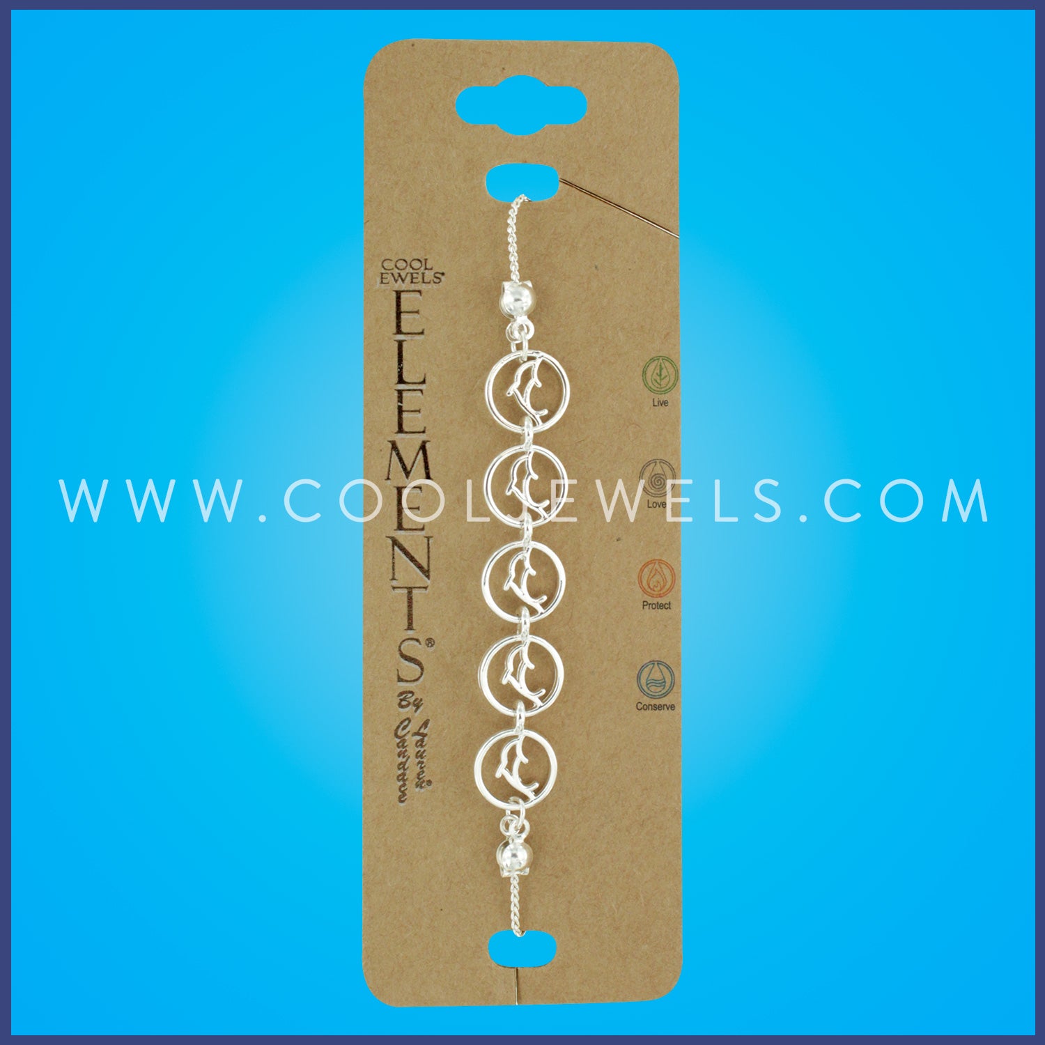 SLIDER BRACELET WITH DOLPHIN DISC PENDANTS - CARDED