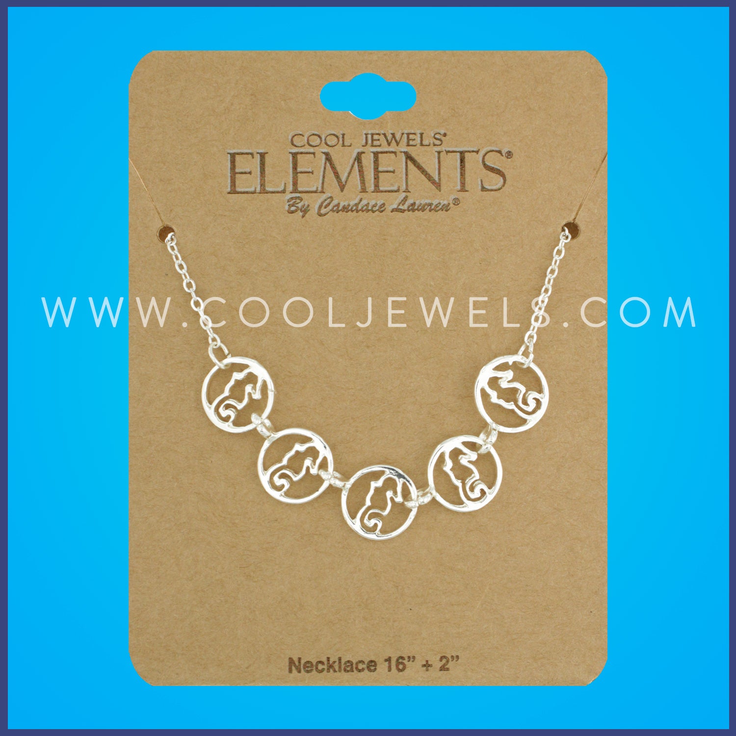 LINK CHAIN NECKLACE WITH SEAHORSE DISC PENDANTS - CARDED