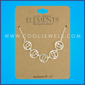 LINK CHAIN NECKLACE WITH SEAHORSE DISC PENDANTS - CARDED