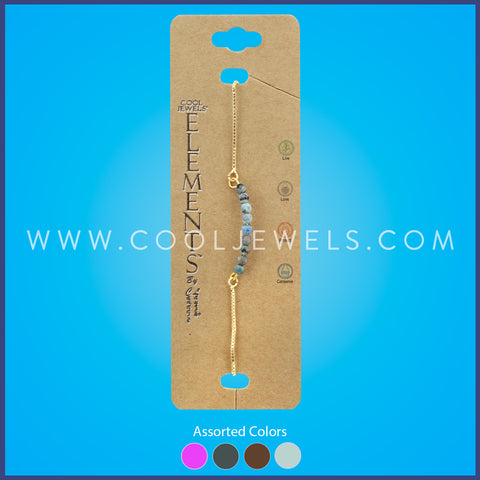 BOX CHAIN SLIDER BRACELET WITH COLORED BEADS CARDED - ASSORTED COLORS