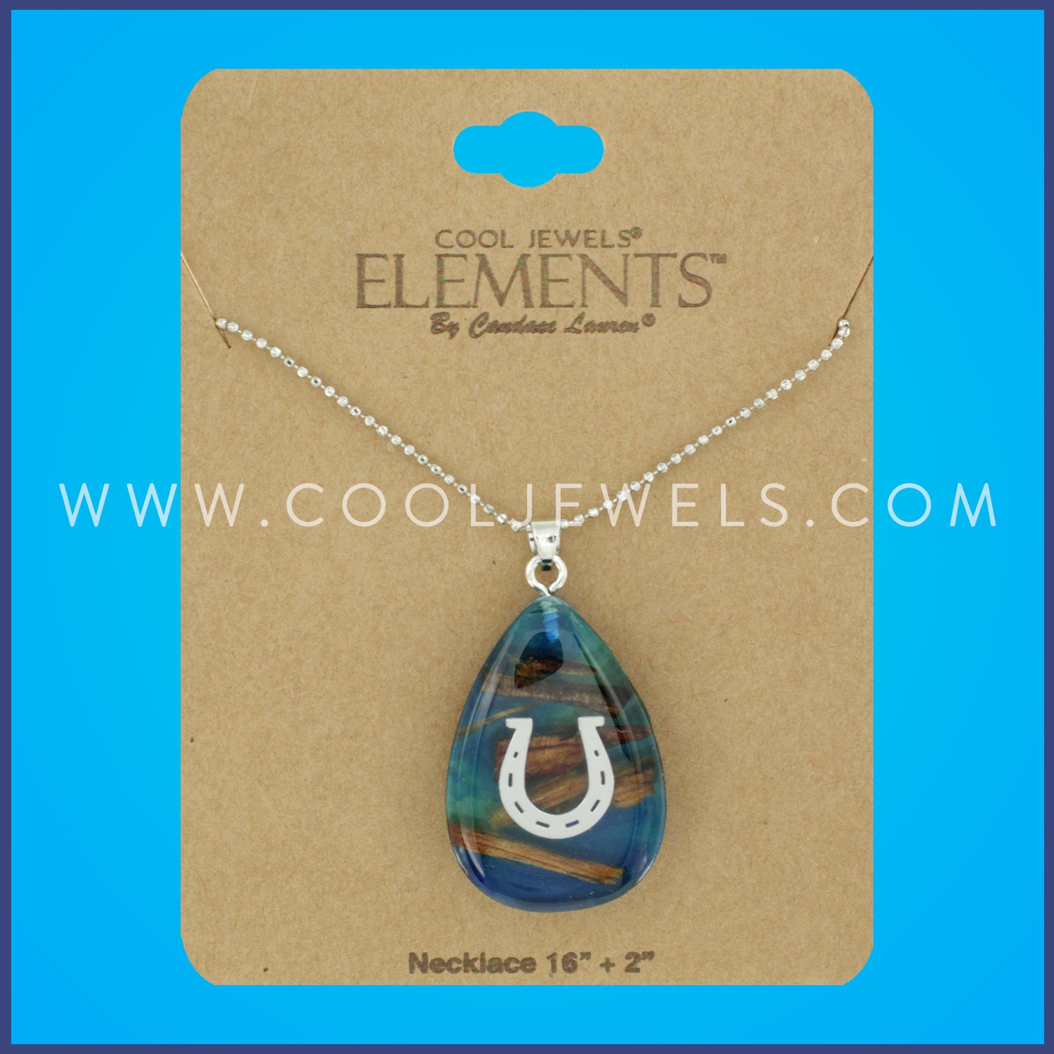 CHAIN NECKLACE WITH RESIN & WOOD PENDANT WITH HORSESHOE  ASSORTED -CARDED