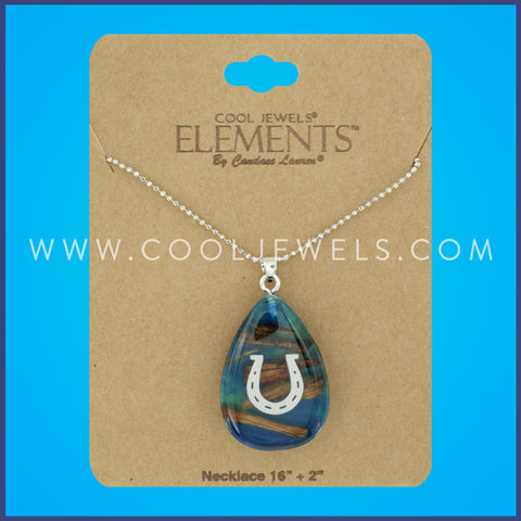 CHAIN NECKLACE WITH RESIN & WOOD PENDANT WITH HORSESHOE  ASSORTED -CARDED