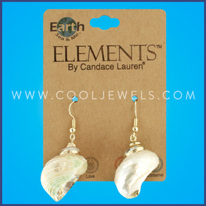 GOLD FISH HOOK EARRING WITH GOLD EDGE SHELL - CARDED