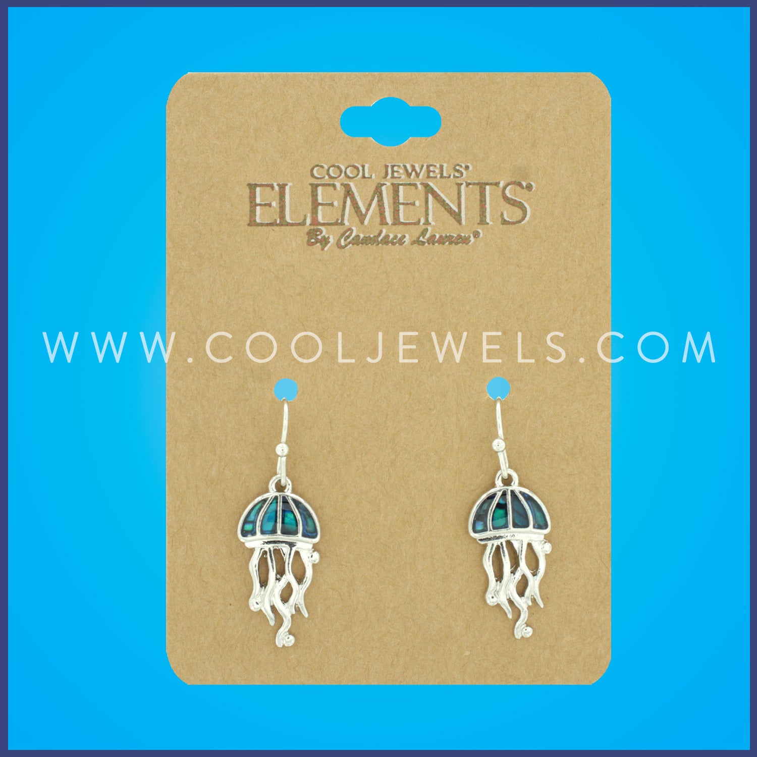 FISH HOOK EARRING WITH PAUA SHELL JELLYFISH - CARDED