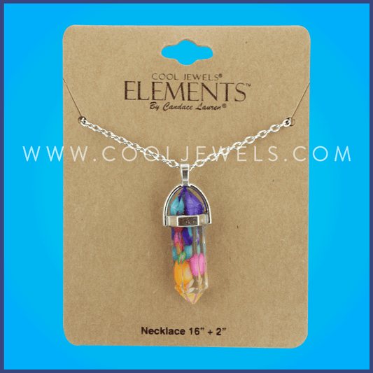 LINK CHAIN NECKLACE WITH MULTI COLORED CRYSTAL PENDANT