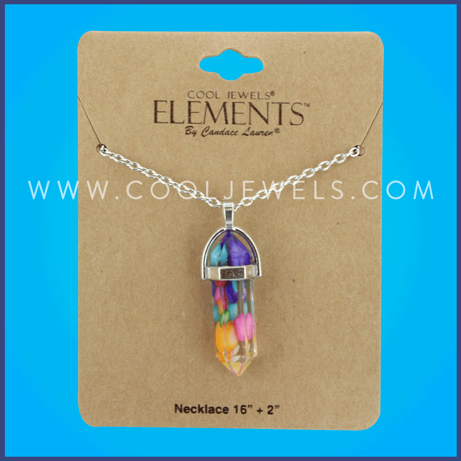 LINK CHAIN NECKLACE WITH MULTI COLORED CRYSTAL PENDANT