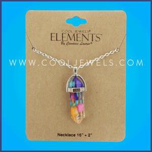 LINK CHAIN NECKLACE WITH MULTI COLORED CRYSTAL PENDANT