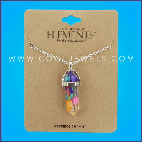 LINK CHAIN NECKLACE WITH MULTI COLORED CRYSTAL PENDANT